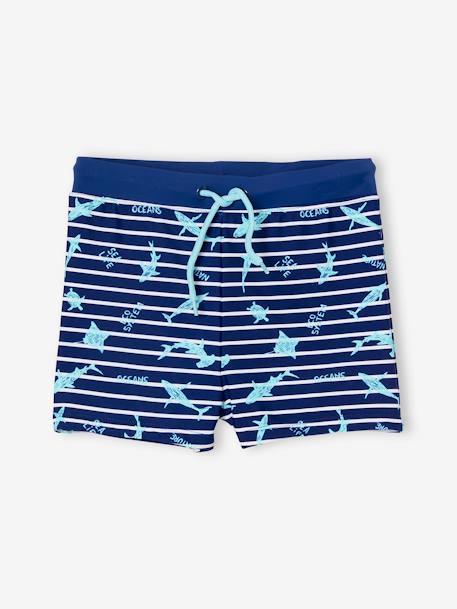 Swim Boxers with Tropical Print for Boys striped navy blue 