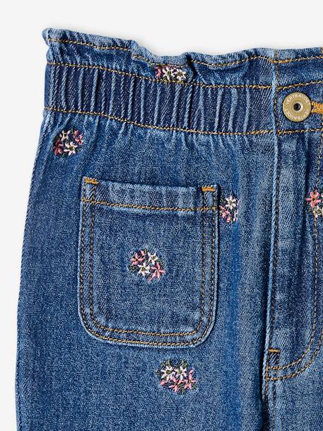 Paperbag Jeans, Embroidered Flowers, for Girls denim blue+double stone 