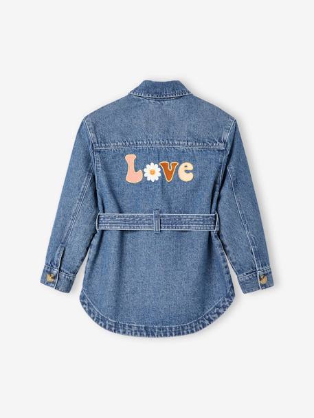 Denim Safari Jacket with 'love' Embroidered on the Back, for Girls stone 