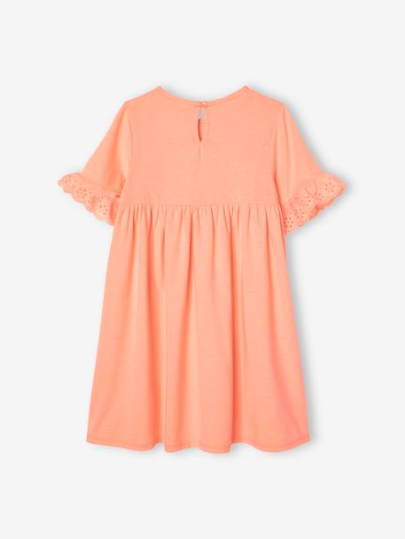 Short Sleeve Dress in Broderie Anglaise, for Girls peach 
