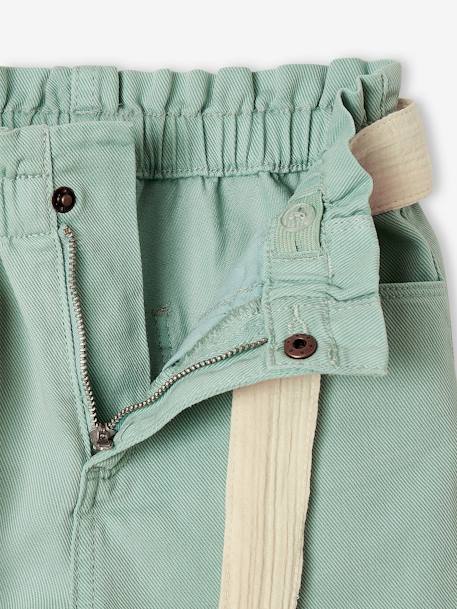 Paperbag Shorts in Cotton Gauze, with Belt, for Girls aqua green+rosy+sandy beige 