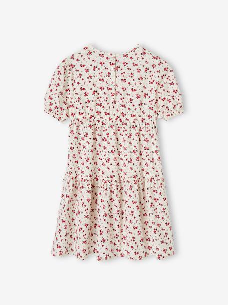 Frilly Dress with 3/4 Sleeves for Girls coral+ecru 