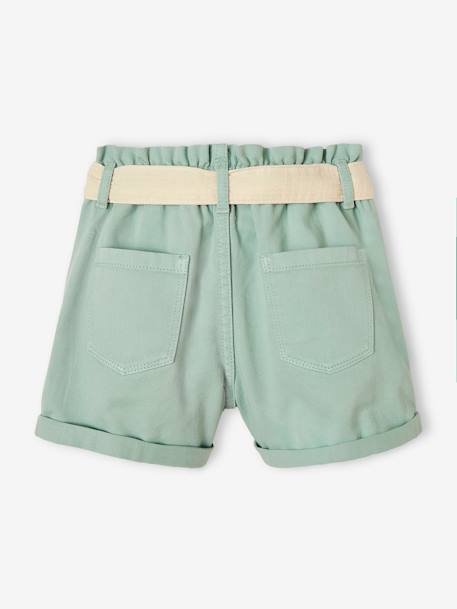 Paperbag Shorts in Cotton Gauze, with Belt, for Girls aqua green+rosy+sandy beige 