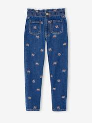 Girls-Paperbag Jeans, Embroidered Flowers, for Girls