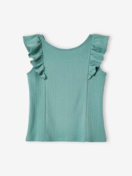 Top with Ruffle, in Pointelle Knit, for Girls ecru+emerald green+navy blue+sweet pink 