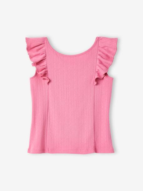 Top with Ruffle, in Pointelle Knit, for Girls ecru+navy blue+sweet pink 