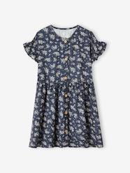 -Buttoned Dress with Flowers for Girls