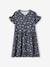 Buttoned Dress with Flowers for Girls azure+blue+ecru+navy blue 