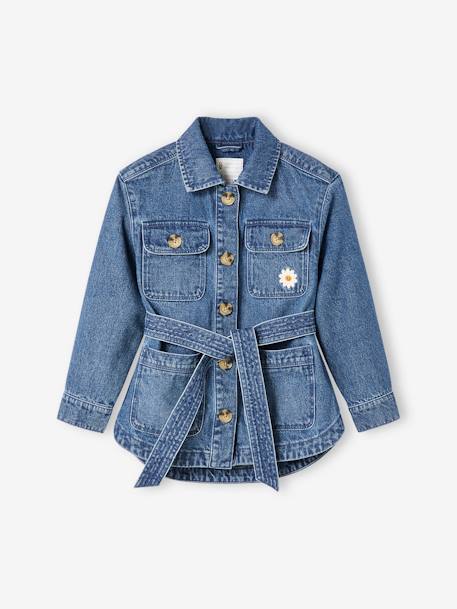 Denim Safari Jacket with 'love' Embroidered on the Back, for Girls stone 