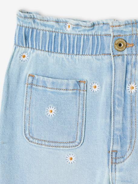 Paperbag Jeans, Embroidered Flowers, for Girls denim blue+double stone 