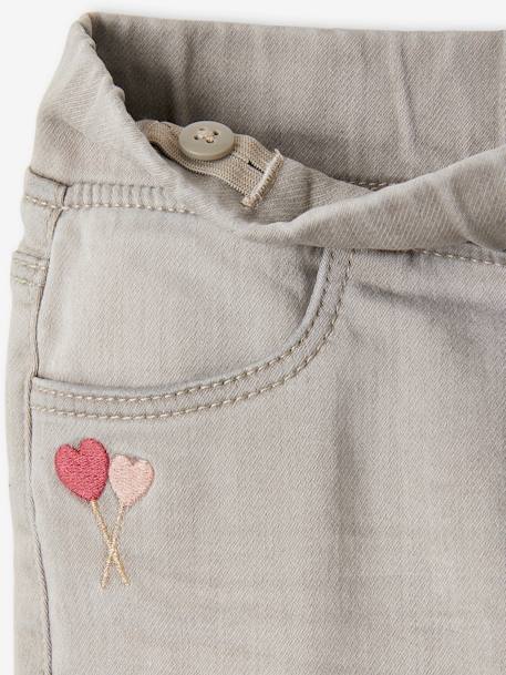 Embroidered Denim-Effect Treggings in Fleece for Girls BLUE MEDIUM SOLID WITH DESIGN+denim grey+double stone 