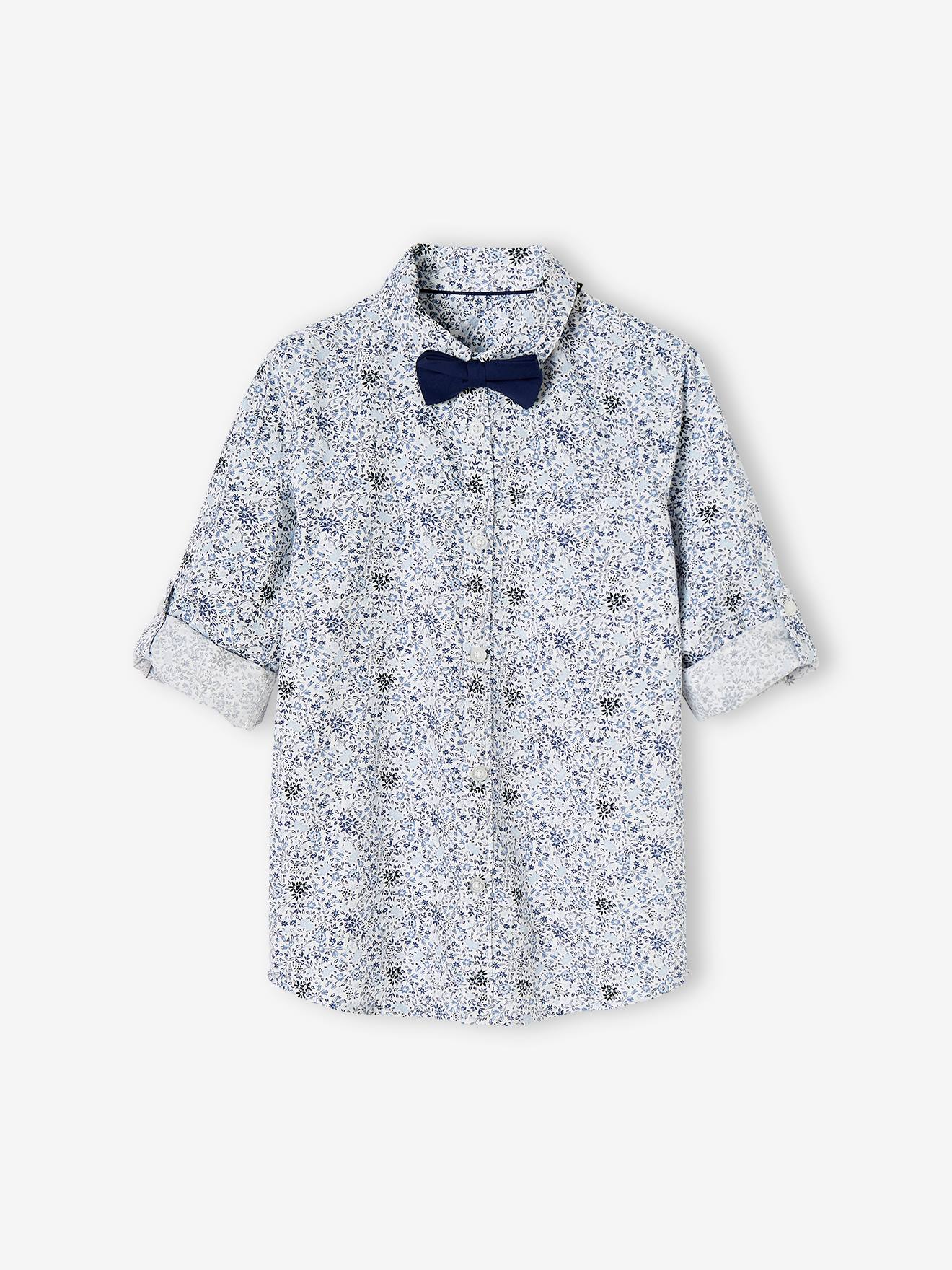 Short sleeve shirt hot sale with bow tie