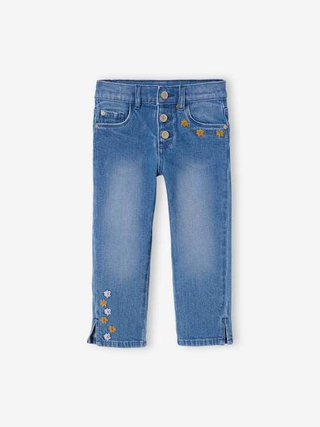 Cropped Denim Trousers with Embroidered Flowers for Girls stone 