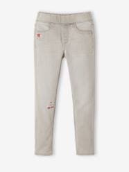 Embroidered Denim-Effect Treggings in Fleece for Girls