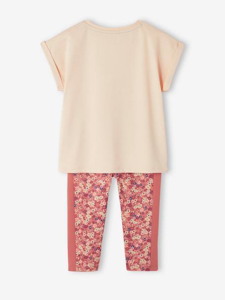 Sports Combo: T-Shirt & Cropped Trousers with Iridescent 'sunrise' Motif, for Girls ecru 