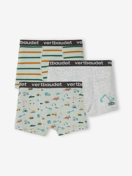 Pack of 3 Stretch Boxers for Boys, 'Digger' sage green 