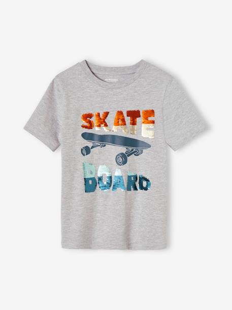 Sequinned T-Shirt for Boys ecru+marl grey 