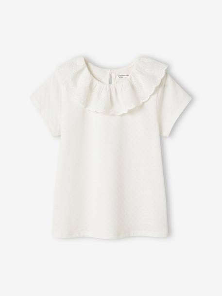 Top with Frilled Collar in Broderie Anglaise for Girls ecru+old rose+sage green 