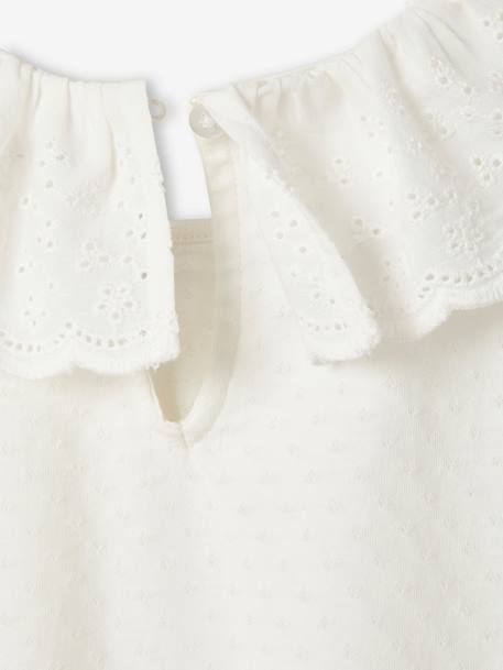 Top with Frilled Collar in Broderie Anglaise for Girls ecru+old rose+sage green 