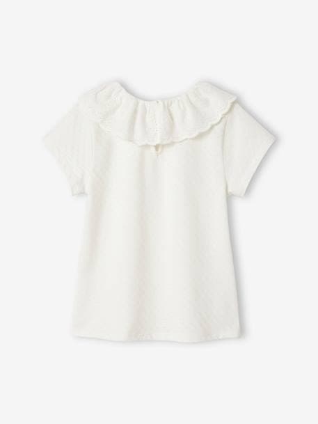 Top with Frilled Collar in Broderie Anglaise for Girls ecru+old rose+sage green 