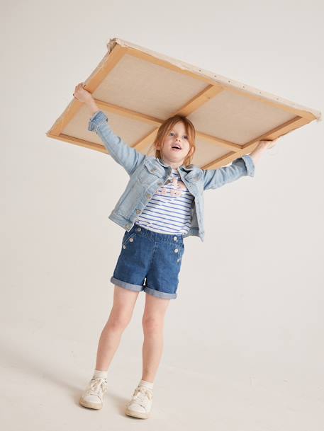 Striped T-Shirt, Sequinned Heart, for Girls navy blue+sky blue+striped blue+WHITE MEDIUM STRIPED 