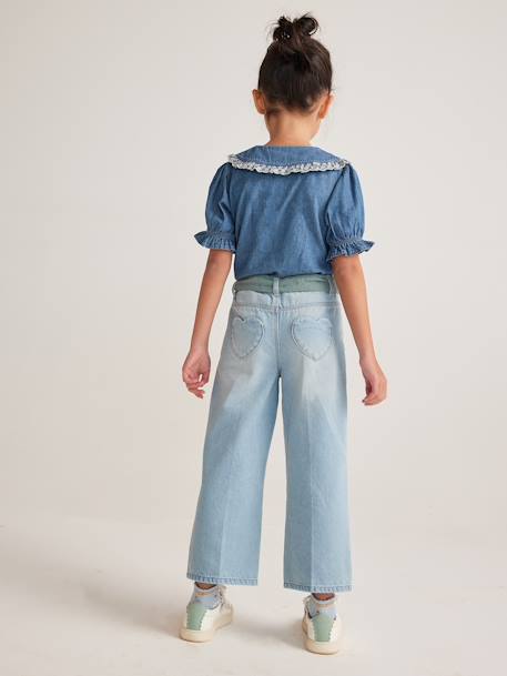 Wide Jeans & Cotton Gauze Belt, Ankle Length, for Girls double stone+stone 