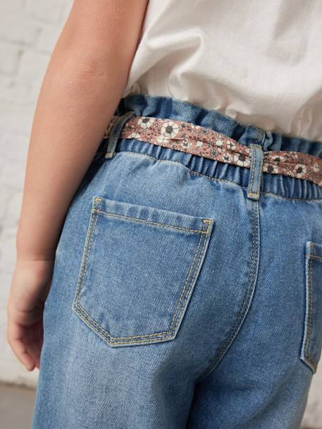 Paperbag Jeans + Floral Belt, for Girls BLUE DARK SOLID+BLUE DARK WASCHED+denim grey 