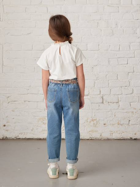 Paperbag Jeans + Floral Belt, for Girls BLUE DARK SOLID+BLUE DARK WASCHED+denim grey 