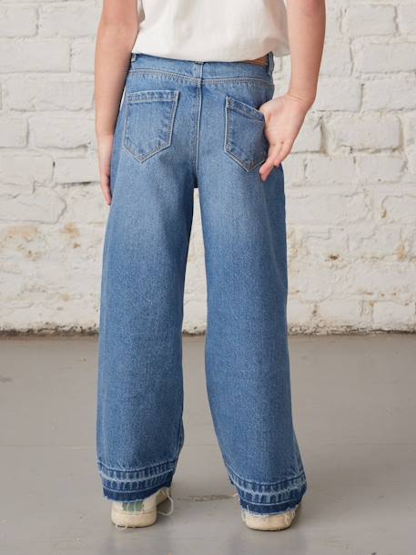 Wide-Leg Jeans, Frayed Hems, for Girls bleached denim+denim blue+denim grey+sky blue+stone 