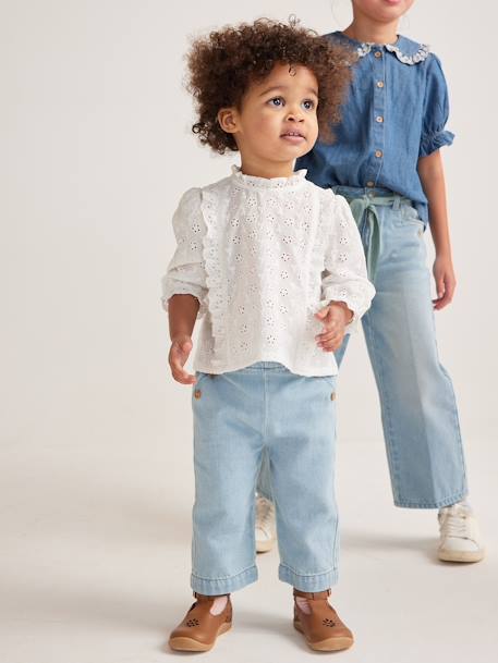 Wide, Flap-Front Denim Trousers, for Babies double stone 