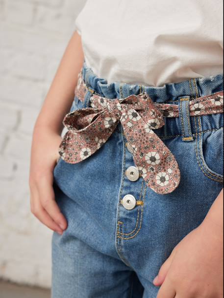 Paperbag Jeans + Floral Belt, for Girls BLUE DARK SOLID+BLUE DARK WASCHED+denim grey 