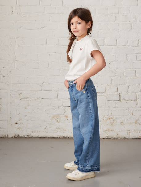 Wide-Leg Jeans, Frayed Hems, for Girls bleached denim+denim blue+denim grey+sky blue+stone 