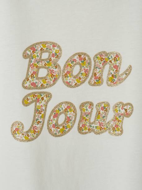 T-Shirt with Message in Flower Motifs for Girls ecru+pale yellow+sky blue 