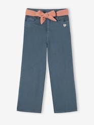 Flared Trousers in Cotton Gauze, with Belt, for Girls