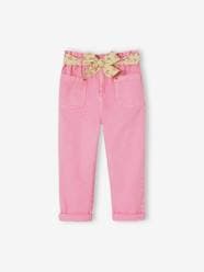 -Paperbag Cropped Trousers with Floral Belt for Girls