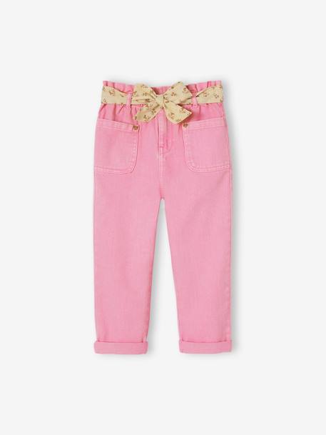 Paperbag Cropped Trousers with Floral Belt for Girls rose 