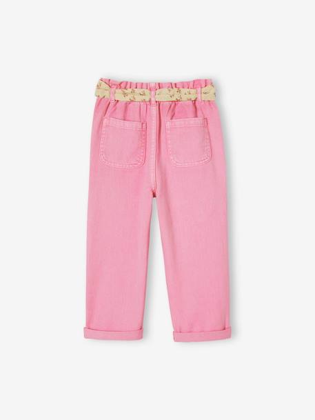 Paperbag Cropped Trousers with Floral Belt for Girls rose 