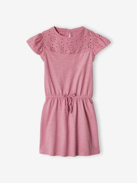 Dress with Details in Broderie Anglaise for Girls aqua green+mauve+pale pink+PINK DARK SOLID 