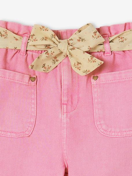 Paperbag Cropped Trousers with Floral Belt for Girls rose 