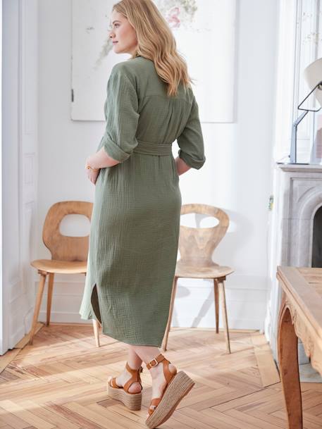 Long Shirt Dress in Cotton Gauze, Maternity & Nursing Special beige+navy blue+olive 