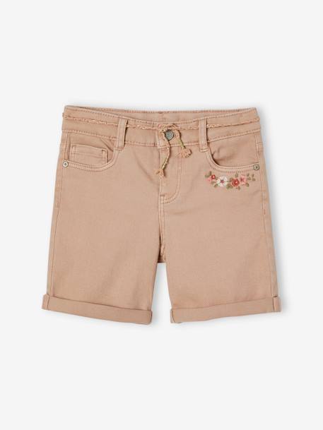 Embroidered Floral Bermuda Shorts for Girls rosy 