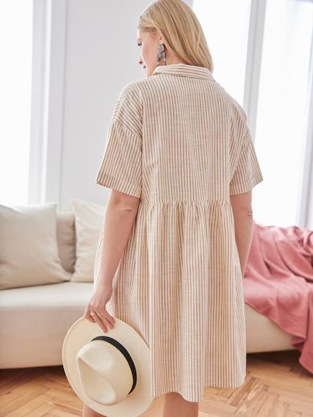 Striped Shirt Dress, Maternity & Nursing Special BLUE MEDIUM STRIPED+caramel 