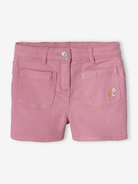 Shorts Embroidered with Iridescent Flowers, for Girls lichen+mauve 