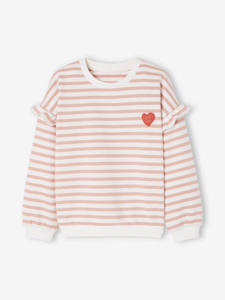 Sailor-type Sweatshirt with Ruffles on the Sleeves, for Girls aqua green+denim blue+lilac+old rose+striped pink 
