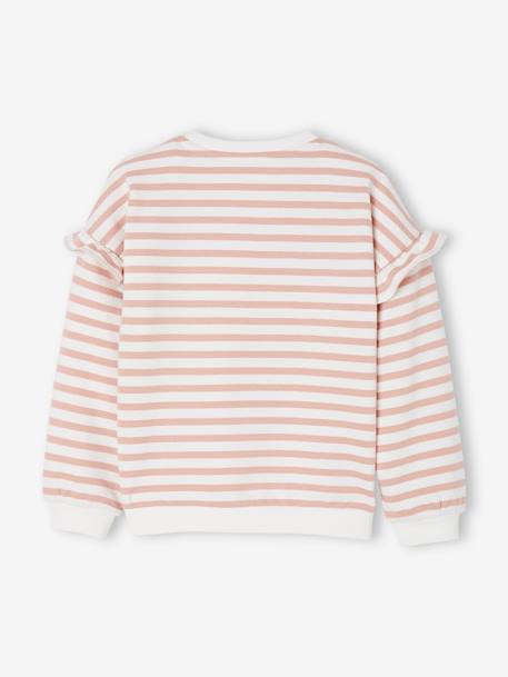 Sailor-type Sweatshirt with Ruffles on the Sleeves, for Girls aqua green+denim blue+lilac+old rose+striped pink 