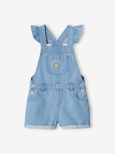 Denim Dungarees, Thin Ruffled Straps, for Girls double stone 