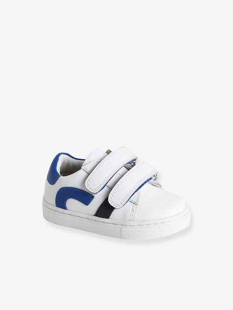 Hook-and-Loop Fastening Leather Trainers for Babies blue+white 