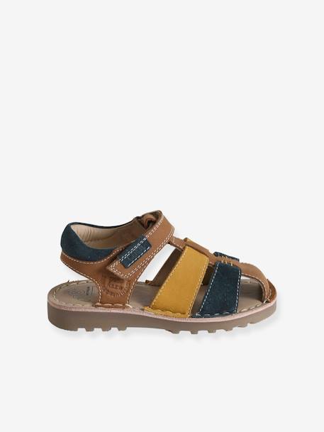 Hook-and-Loop Leather Sandals for Children, Designed for Autonomy beige+set blue 