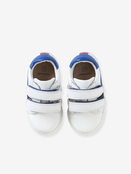 Hook-and-Loop Fastening Leather Trainers for Babies blue+white 