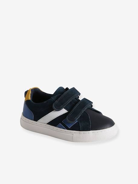 Leather Trainers with Hook-and-Loop Fasteners for Boys, Designed for Autonomy navy blue+set blue 